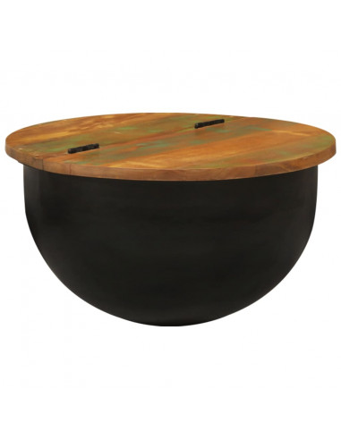 Tavolino da Salotto Nero 50x27 cm in Legno Massello di Recupero