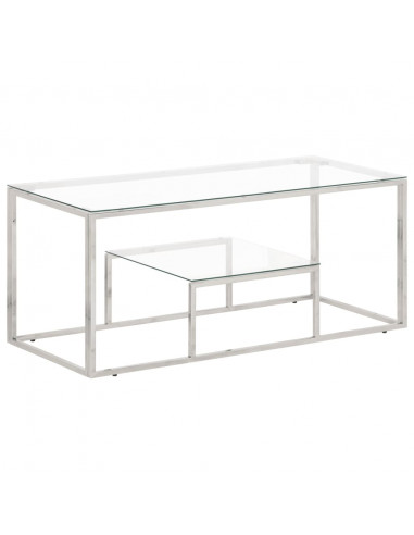 Tavolino Salotto Argento Acciaio Inossidabile Vetro Temperato