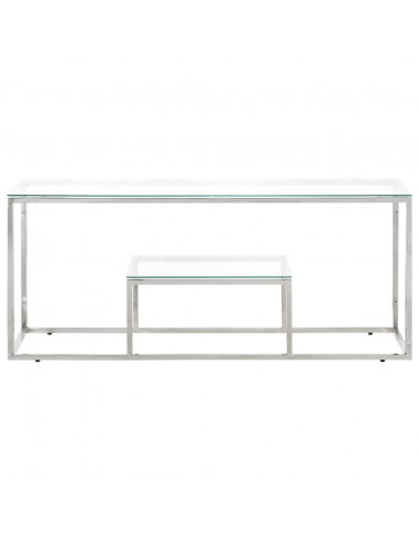 Tavolino Salotto Argento Acciaio Inossidabile Vetro Temperato