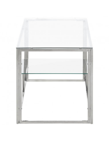 Tavolino Salotto Argento Acciaio Inossidabile Vetro Temperato