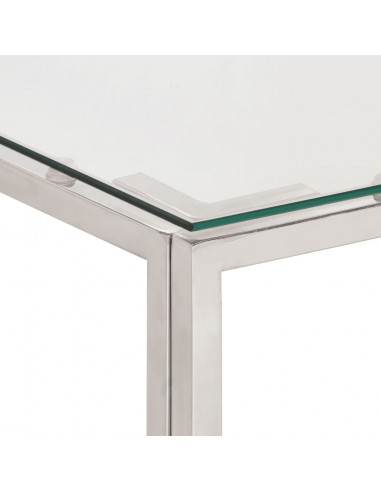 Tavolino Salotto Argento Acciaio Inossidabile Vetro Temperato