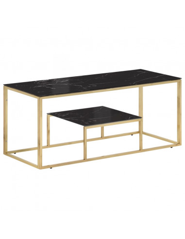 Tavolino Salotto Dorato Acciaio Inossidabile e Vetro Temperato