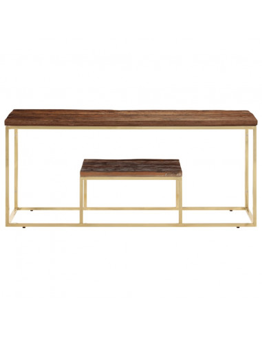Tavolino Dorato in Acciaio Inox e Traverse in Legno Massello
