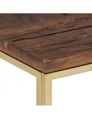 Tavolino Dorato in Acciaio Inox e Traverse in Legno Massello