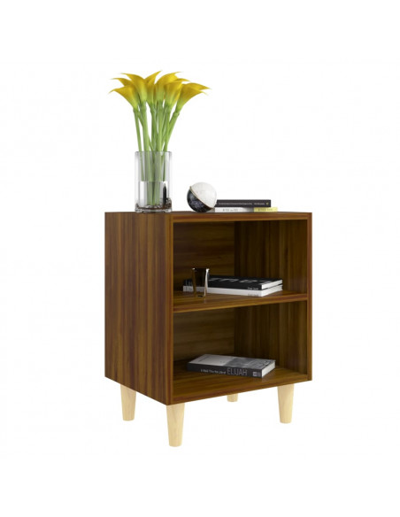 Comodino con Gambe in Legno Massello Rovere Marrone 40x35x50cm