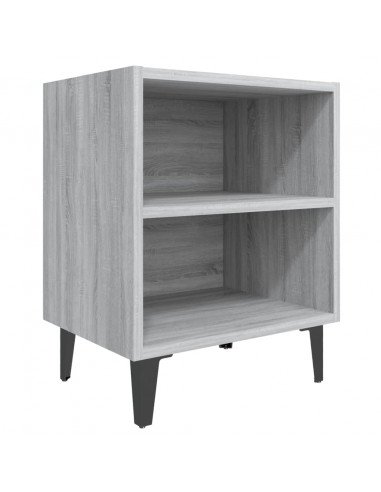 Comodino con Gambe in Metallo Grigio Sonoma 40x30x50 cm