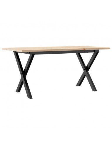 Tavolino da Salotto Telaio a X 90x40x45cm Massello Pino e Ghisa