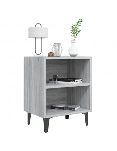 Comodino con Gambe in Metallo Grigio Sonoma 40x30x50 cm