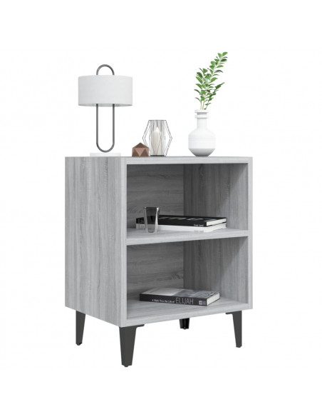Comodino con Gambe in Metallo Grigio Sonoma 40x30x50 cm