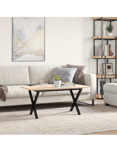 Tavolino da Salotto Telaio a X 90x40x45cm Massello Pino e Ghisa