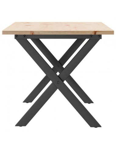 Tavolino da Salotto Telaio a X 90x40x45cm Massello Pino e Ghisa