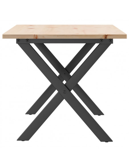 Tavolino da Salotto Telaio a X 90x40x45cm Massello Pino e Ghisa