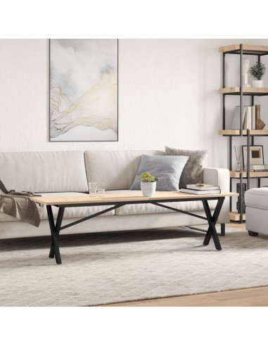 Tavolino Salotto Telaio a X 160x40x45cm Massello Pino e Ghisa