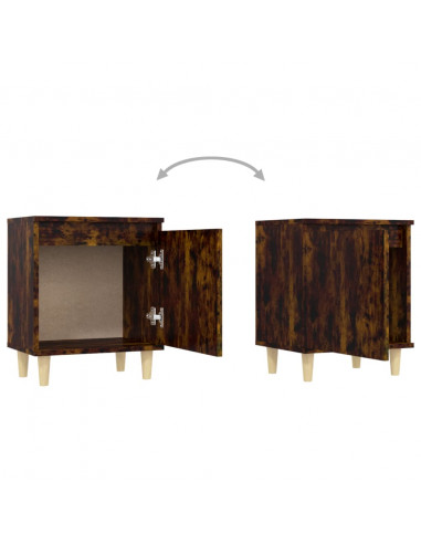 Comodino con Gambe in Legno Massello Rovere Fumo 40x35x50 cm