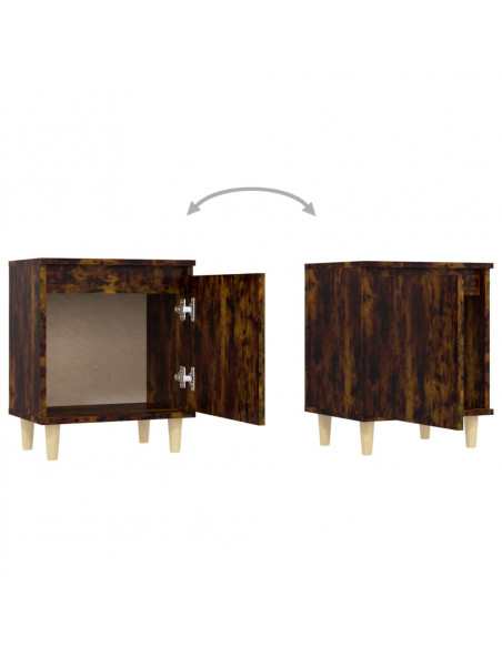 Comodino con Gambe in Legno Massello Rovere Fumo 40x35x50 cm