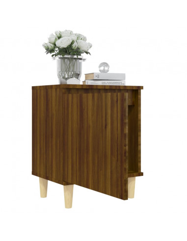 Comodino con Gambe in Legno Massello Rovere Marrone 40x35x50 cm
