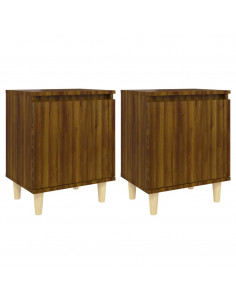 Comodini Gambe in Legno Massello 2 pz Rovere Marrone 40x30x50cm 2