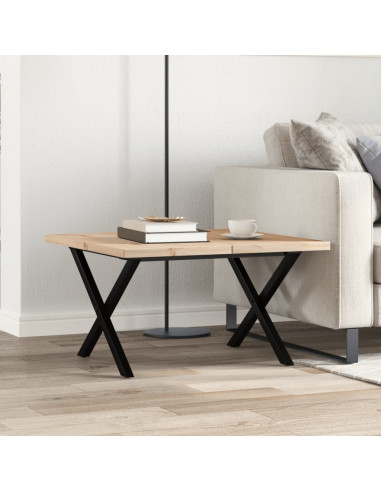 Tavolino Salotto Telaio a X 60x60x40,5cm Massello Pino e Ghisa