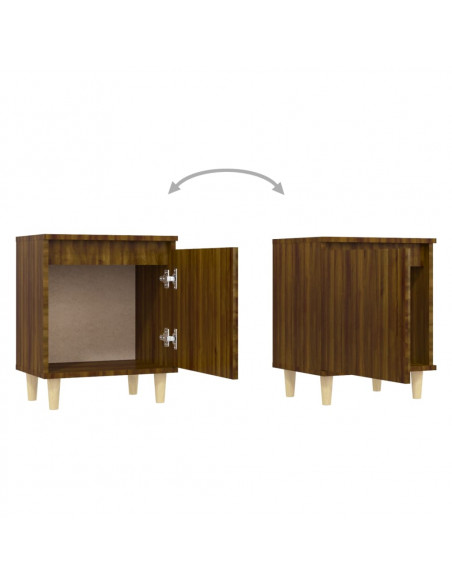 Comodini Gambe in Legno Massello 2 pz Rovere Marrone 40x30x50cm