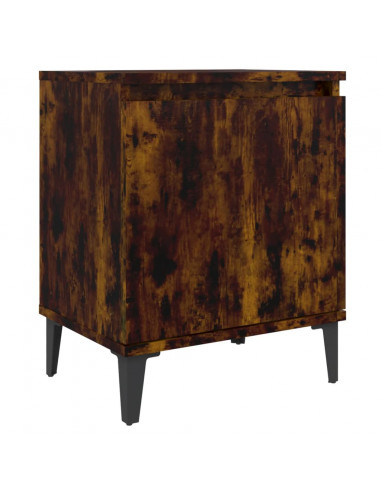 Comodino con Gambe in Metallo Rovere Fumo 40x30x50 cm