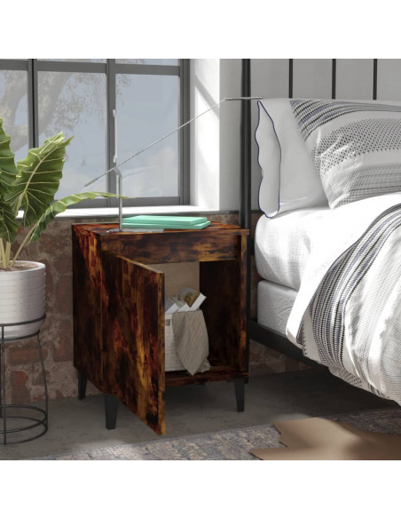 Comodino con Gambe in Metallo Rovere Fumo 40x30x50 cm
