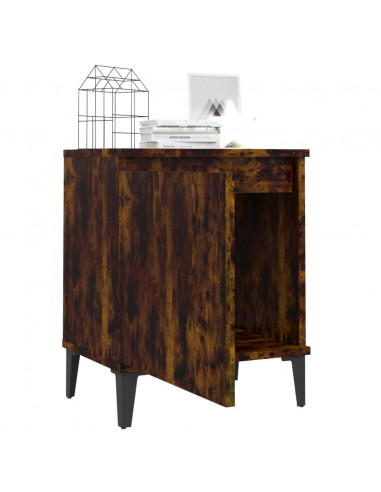Comodino con Gambe in Metallo Rovere Fumo 40x30x50 cm