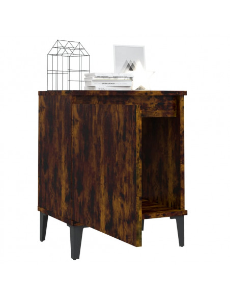 Comodino con Gambe in Metallo Rovere Fumo 40x30x50 cm