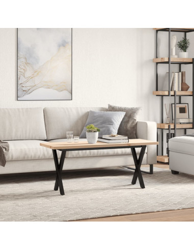 Tavolino Salotto Telaio a X 110x40x45,5cm Massello Pino e Ghisa