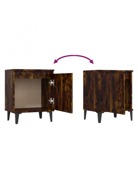 Comodino con Gambe in Metallo Rovere Fumo 40x30x50 cm