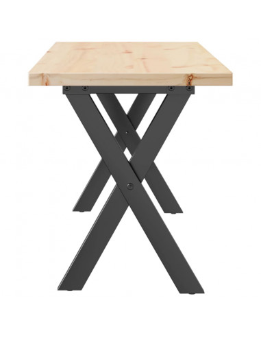 Tavolino Salotto Telaio a X 110x40x45,5cm Massello Pino e Ghisa