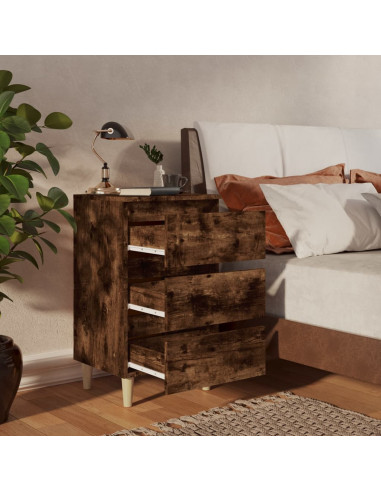 Comodini con Gambe in Legno Massello 2pz Rovere Fumo 40x35x69cm