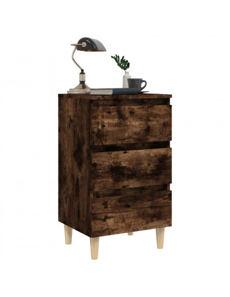 Comodini con Gambe in Legno Massello 2pz Rovere Fumo 40x35x69cm