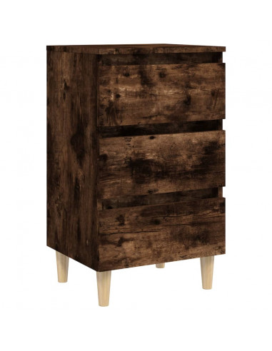 Comodini con Gambe in Legno Massello 2pz Rovere Fumo 40x35x69cm