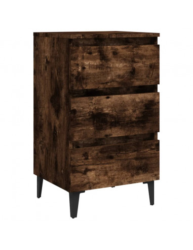 Comodino con Gambe in Metallo Rovere Fumo 40x35x69 cm