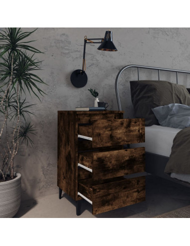 Comodino con Gambe in Metallo Rovere Fumo 40x35x69 cm