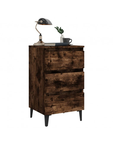 Comodino con Gambe in Metallo Rovere Fumo 40x35x69 cm