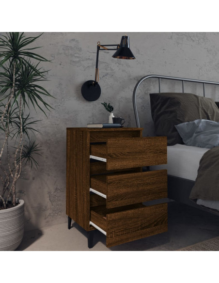 Comodino con Gambe in Metallo Rovere Marrone 40x35x69 cm