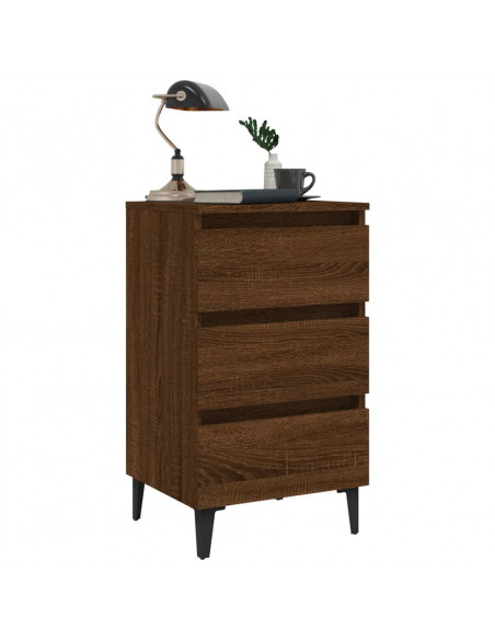 Comodino con Gambe in Metallo Rovere Marrone 40x35x69 cm