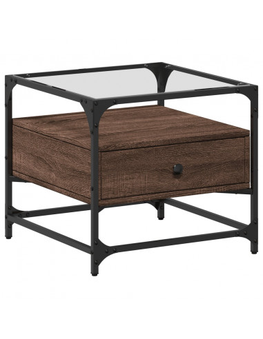 Tavolino Salotto con Ante in Vetro Rovere Marrone 50x50x45 cm