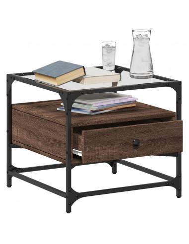 Tavolino Salotto con Ante in Vetro Rovere Marrone 50x50x45 cm