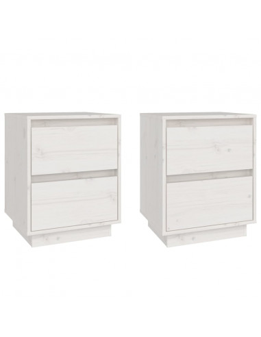 Comodini 2 pz Bianchi 40x35x50 cm in Legno Massello di Pino