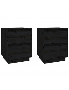 Comodini 2 pz Neri 40x35x50 cm in Legno Massello di Pino 2