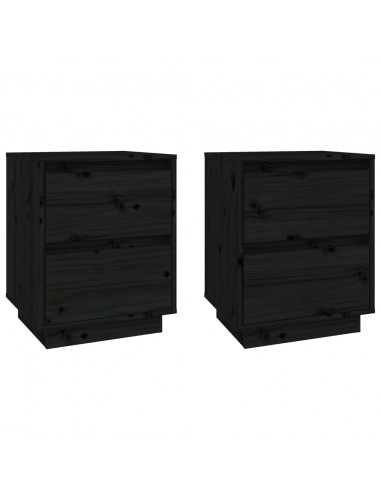 Comodini 2 pz Neri 40x35x50 cm in Legno Massello di Pino