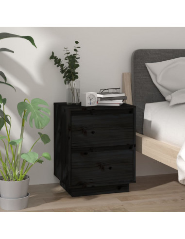 Comodini 2 pz Neri 40x35x50 cm in Legno Massello di Pino