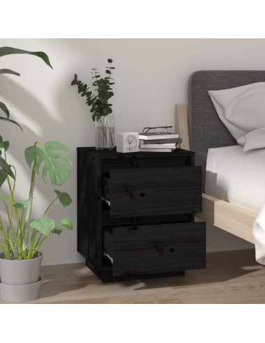 Comodini 2 pz Neri 40x35x50 cm in Legno Massello di Pino