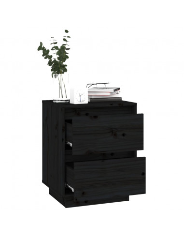 Comodini 2 pz Neri 40x35x50 cm in Legno Massello di Pino