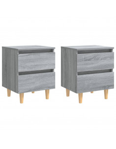 Comodini Gambe in Legno Massello 2 pz Grigio Sonoma 40x30x50 cm 2
