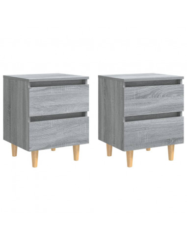 Comodini Gambe in Legno Massello 2 pz Grigio Sonoma 40x30x50 cm