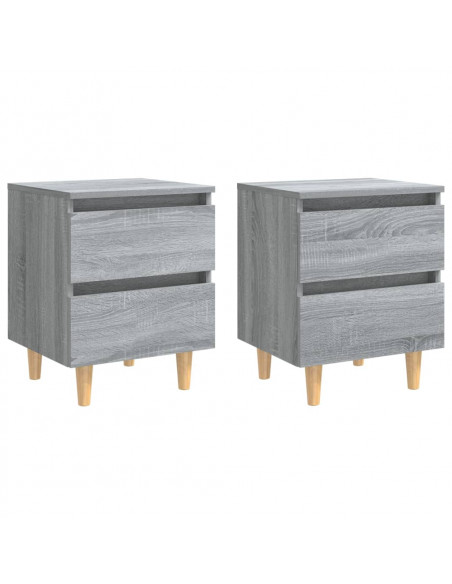 Comodini Gambe in Legno Massello 2 pz Grigio Sonoma 40x30x50 cm