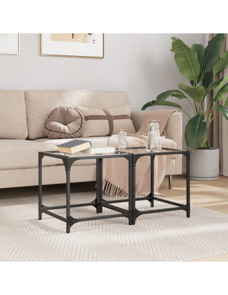 Tavolino Salotto con Piano Vetro Trasparente 40x40x40cm Acciaio